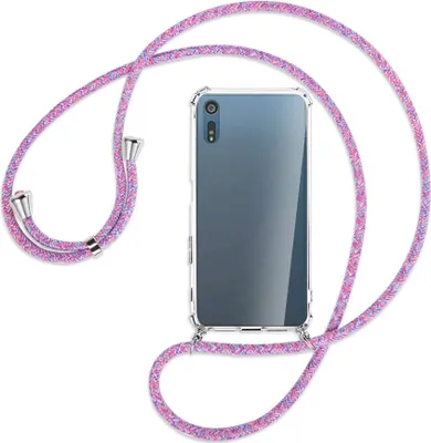 Produktbild von Handykette Backcover-Schutzhülle mit Band (Metall silberfarben) für Sony Xperia XZ, XZs - lila/rosa/blau