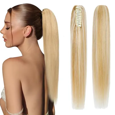 Immagine prodotto di Caschetto da cavallo in capelli veri, 50 cm, Remy, liscio, con treccia e clip, colorazione balayage biondo, tonalità #18/613