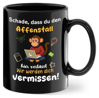 Image de Tasse à café "Au revoir, collègue" avec motif "Affenstall" en céramique, 350 ml, impression recto-verso