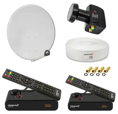 Produktbild von PremiumX SAT Anlage 60cm Antenne Twin LNB 25m Kabel 2x HDTV Receiver