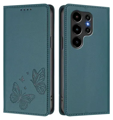 Produktbild von Lederhülle für Blackview Wave 10C, Schmetterling Prägung Leder Brieftasche Schutzhülle mit Ständer Grün