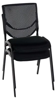 Produktbild von 2er-Set Besucherstuhl T401, Konferenzstuhl stapelbar, Stoff/Textil - Sitz schwarz, Füße schwarz