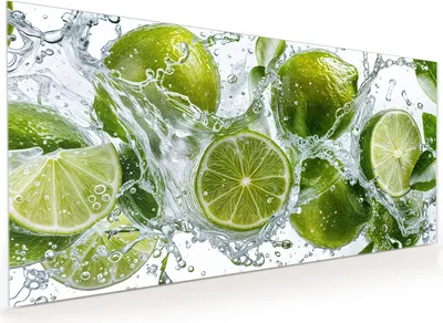 Produktbild von Küchenrückwand Spritzschutz Glas mit Motiv Spritzige Limetten 40 x 40 cm
