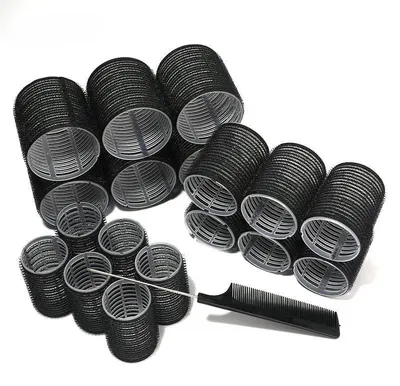 Immagine prodotto di Set piastra per capelli, 19/28 pezzi, arricciatura senza calore, nero - 19 pezzi