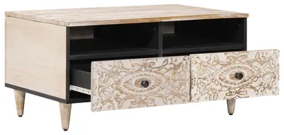 Zdjęcie produktu dla vidaXL Stolik kawowy, biały, 80 x 54 x 40 cm, wykonany z litego drewna mango