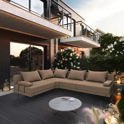 Produktbild von TRADA Gartensofa lounge set L form Bahama M Beige Gartenmöbel set Wasserabweisend Stoff Links