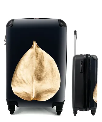 Produktbild von MuchoWow® Koffer Handgepäck Trolley Rollkoffer Kleine Reisekoffer mit 4 Rollen - Blätter - Schwarz und Gold - Schwarz - Gold - Luxus - Cabin Size < 55x40x23 cm & 55x40x20 cm - Fotokoffer - Kabinenkoffer - Boardgepäck - Reise-Box - Reisekoffer - Reisegepäck - Koffer mit Bild - Trolley für Kinder