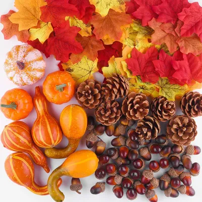 Produktbild von Herbst Thanksgiving Dekorationen, Kürbisse, Tannenzapfen, Blätter, Eicheln 96