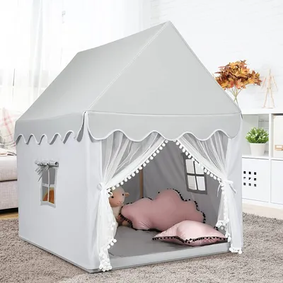 Produktbild von Kinderspielzelt, Abnehmbares Spielzelt für Kinder mit gepolsterter Decke & Fenstern & Holzrahmen, Kinderspielhaus, Kinderzelt für drinnen, für Jungen & Mädchen (Grau)