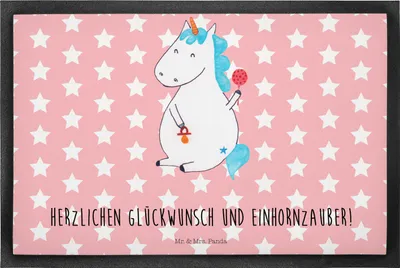 Produktbild von Mr. & Mrs. Panda Fußabtreter Einhorn Baby 40 x 60 cm - Rot Pastell - Geschenk, Schmutzmatte, Schmutzfangmatte, fußmatte, Geburt, Unicorn, Gummi-Fußmatte, Bodenvorleger