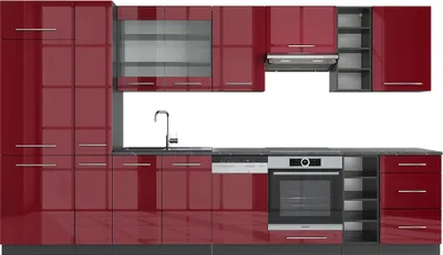 Produktbild von Küchenzeile Vicco Fame-Line Bordeaux Hochglanz/Anthrazit 355 cm , AP Anthrazit, Model 49278