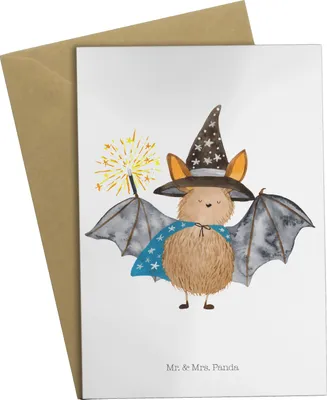Produktbild von Mr. & Mrs. Panda Grußkarte Fledermaus Zauberer - Weiß - Geschenk, hochzeitskarten, Fledermäuse, osterkarte, Reinsteigern, einladungskarten, Frauen, Magier, Grußkarten