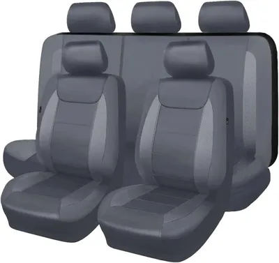 Produktbild von Autositzbezüge Set 9-teilig - Universal Auto Sitzbezüge - PolyurethanKunstleder mit Nähten - Für alle Jahreszeiten - Einfache Montage - Grau