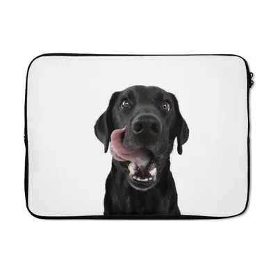 Produktbild von MuchoWow® Laptop Hülle 14 ZollHund - Schwarz - Lecken Laptoptasche - Laptoptasche - Stoßsicher - Schutzhaube