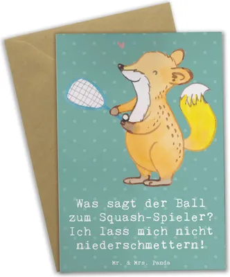 Produktbild von Mr. & Mrs. Panda Grußkarte Squash Humor - Meeresbrise - Geschenk, Grußkarten, glückwunschkarten, Ballspiel, Schläger, Sportler, niederschmettern, Energie, Kondition