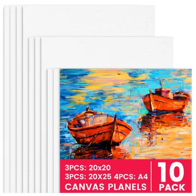 Imagen del producto de Lienzos para pintar, 10 unidades, telas de algodón blancas pre-tensadas, aptas para pintura acrílica y acuarela