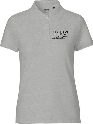 Produktbild von Huuraa Damen Polo Shirt Essen verliebt S Sport Grey Bio Baumwolle Fairtrade Poloshirt Geschenkidee