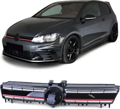 Produktbild von Kühlergrill Grill Schwarz Rot R Sport Optik für VW Golf 7 12-17