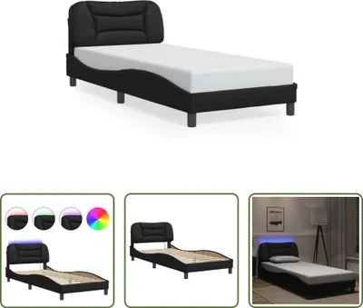 Produktbild von The Living Store Bettgestell mit LED Schwarz 90x190 cm Kunstleder