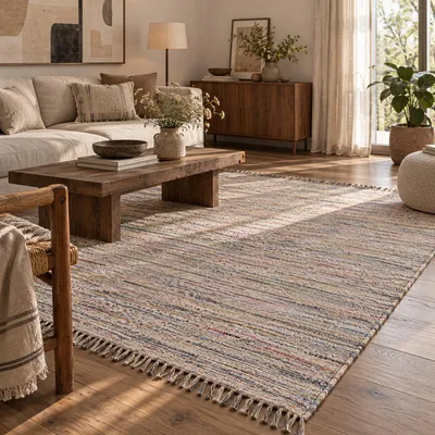 Produktbild von Baumwolle Natur Teppich Cayenne Beige Bunt Meliert, Größe:170x240 cm