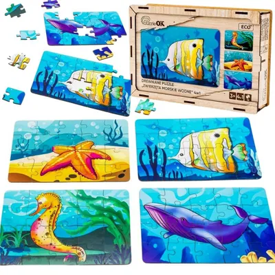 Produktbild von Puzzle drewniane Zwierzęta - Łamigłówka edukacyjna dla dzieci 40 elementów