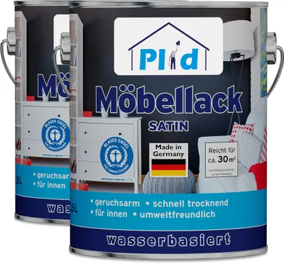 Produktbild von Plid Möbellack weiß Satin 5L Weisslack für Möbel & Holz [UNIVERSELL ANWENDBAR] - Holzfarbe außen & innen - Holzlack wetterfest - ohne schleifen
