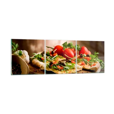 Produktbild von Bilder auf glas - Pizza Vegetarier Italien Essen - 120x40cm - Glasbilder - Wandbilder - Kunstdruck - zum Aufhängen bereit - Wanddekoration aus Glas - Glas Bilder - Wandbild auf Glas - GCA120x40-2540
