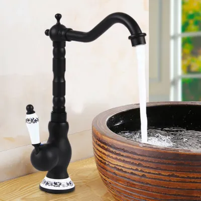 Obrázek produktu pro Retro baterie Černá jednopáková umyvadlová baterie Kuchyňská koupelnová baterie Mixer Mixer Faucet