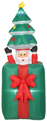 Produktbild von Outsunny Aufblasbar Beweglich Weihnachtsmann aus Geschenkbox mit Weihnachtsbaum