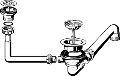 Diagram showing the assembly of a sink drain and overflow kit.