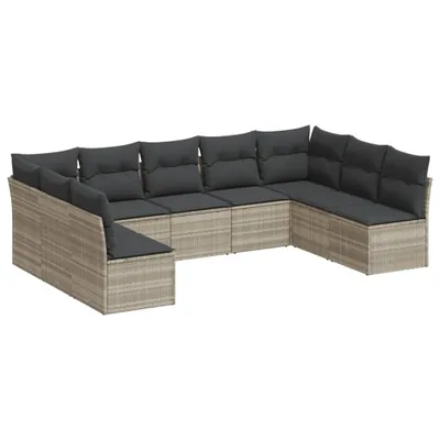 Produktbild von vidaXL 9-tlg. Garten-Sofagarnitur mit Kissen Hellgrau Poly Rattan