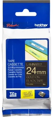 Produktbild von Brother TZe-354 - Selbstklebend - gold auf schwarz - Rolle (2,4 cm x 8 m) 1 Kassette(n) laminiertes Band - für Brother PT-D600, P-Touch PT-3600, D800, E550, E800, P750, P900, P950, P-Touch EDGE PT-P750