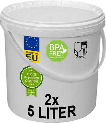 Immagine prodotto di plasteo® 2x secchio da 5 litri con coperchio Secchio in plastica ermetico per alimenti Secchio in plastica Secchio vuoto Secchio da trasporto (2x 5 litri)
