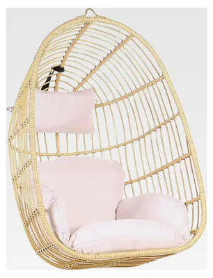 Produktbild von Hängender Schaukelsessel aus Rattan ohne Gestell inkl. Kissen Beige