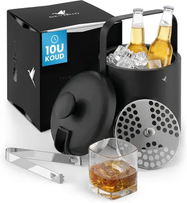 Image de Porte-glaçons avec couvercle et pince en acier inoxydable, sans BPA - Glacière à double paroi de 1,3 litre - Seau à glace - Réfrigérateur à glaçons