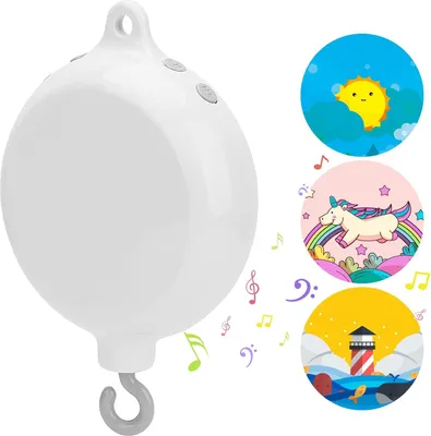 Produktbild von Baby-Mobile mit Musik für Babybettwäsche - rotierende Musikdose - Babymusikdose - 3 Aufkleber - 128 m SD-Karte - 35 Melodien - batteriebetriebene Baby-Mobile mit Musik
