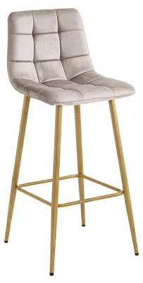 Image de Tabouret Arceto en velours beige avec pieds effet chêne