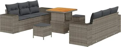 Immagine prodotto di Set divano da giardino vidaXL con cuscini, grigio, 221 x 204 x 85 cm, rattan sintetico