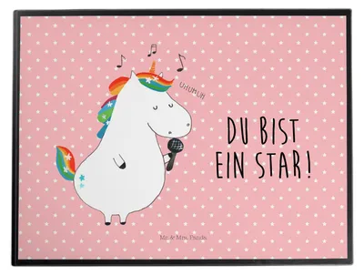 Produktbild von Mr. & Mrs. Panda Schreibunterlage Einhorn Sänger - Rot Pastell - Geschenk, Unicorn, Geburtstag, Unterlage Schreibtisch, Sängerin, Disco, malunterlagen, schreibtischschutz