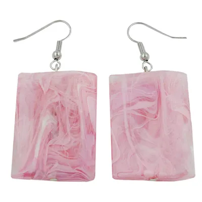 Produktbild von Ohrhaken Ohrhänger Ohrringe 56x25mm Viereck Kunststoff gewellt rosa-marmoriert rosa 56x25mm