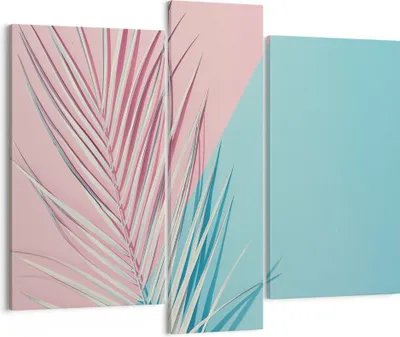 Produktbild von Bild auf Leinwand - Leinwandbild - 3 Teile - Blatt Rosa Türkis - 95x80cm - Wand Bild - Wanddeko - Wandbilder - Leinwanddruck - Bilder - Wanddekoration - Leinwand bilder - Wandbild - CB95x80-4421