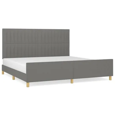 Zdjęcie produktu dla Rama Łóżka Z Zagłówkiem, Ciemnoszara, 200X200 Cm, Obita Tkaniną Lumarko!