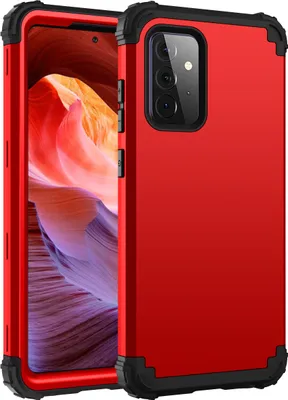 Produktbild von Galaxy A72 Hülle, 3 in 1 Hybrid PC TPU Stossfest Robust Schutzhülle für Samsung Galaxy A72 4G/5G Rot