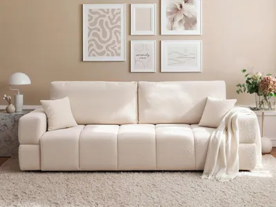 Produktbild von Idohome Polstersofa BUENO mit Schlaffunktion und Bettkasten – Modernes Sofa mit Stauraum, Sofa Creme Bouclé Centaur 01