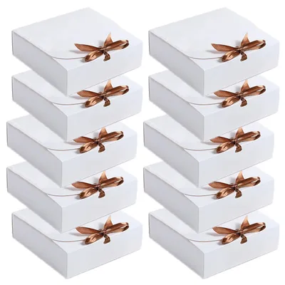 Immagine prodotto di Set di 10 scatole regalo in cartone con coperchio e fiocco - 16,5 x 16,5 x 5 cm