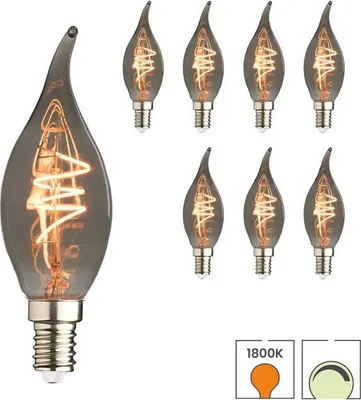 Produktbild von 8 x LED-Kerzenlampe Flamme E14 | 4 Watt dimmbar | 1800K extra warmweiß | Smoke | Feiner Glühfaden | Lybardo Premium