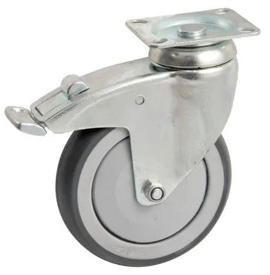 Image de Roulette Pivotante A Frein A Platine Rectangulaire, - Roue caoutchouc Ø 100 - Charge 80kg - CEBORA - 550842O
