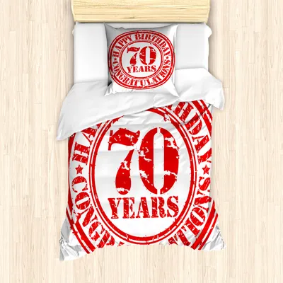 Produktbild von ABAKUHAUS 70. Geburtstag Mantele, 70 Jahre alt Congrats, Milbensicher Allergiker geeignet mit Kissenbezügen, 135 cm x 200 cm - 80 x 80 cm, Rot und weiß