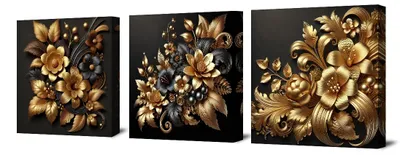 Obrázok produktu pre Obraz na plátne Zlaté kvety 150x50 cm zarámovaný
