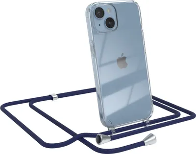 Produktbild von EAZY CASE Handykette kompatibel mit Apple iPhone 14, Handyhülle mit Umhängeband, Handykordel, Schutzhülle Clear, Band in Blau
